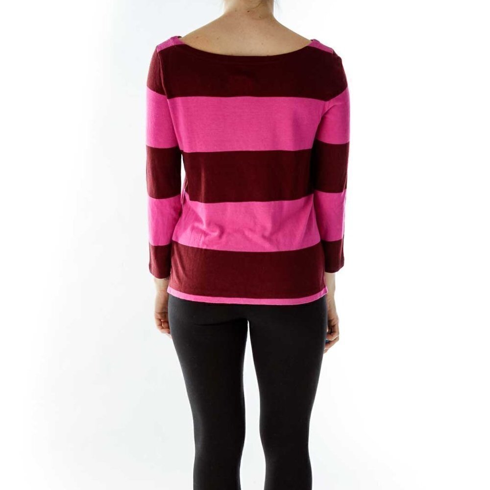 J.Crew Burgundy Pink Striped Sweater - Picture 2 of 3